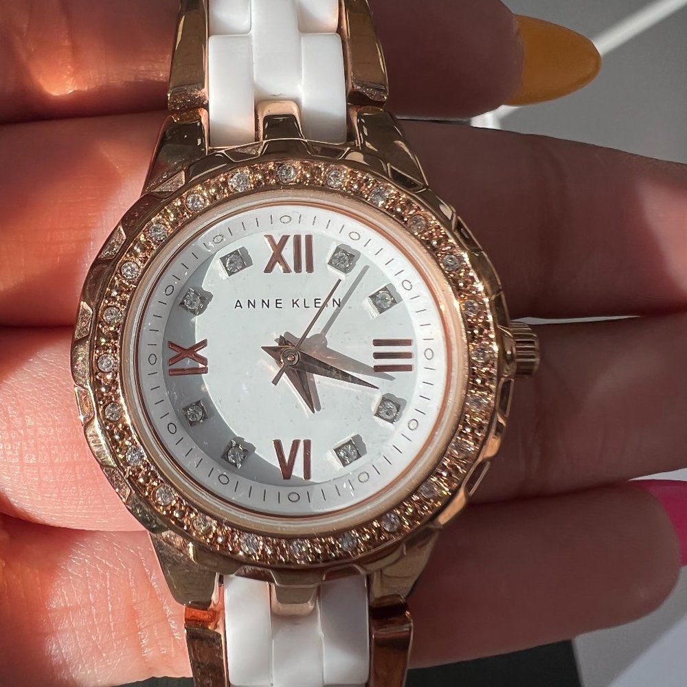 Anne Klein Rose Gold Tone With White Ceramic Band Watch